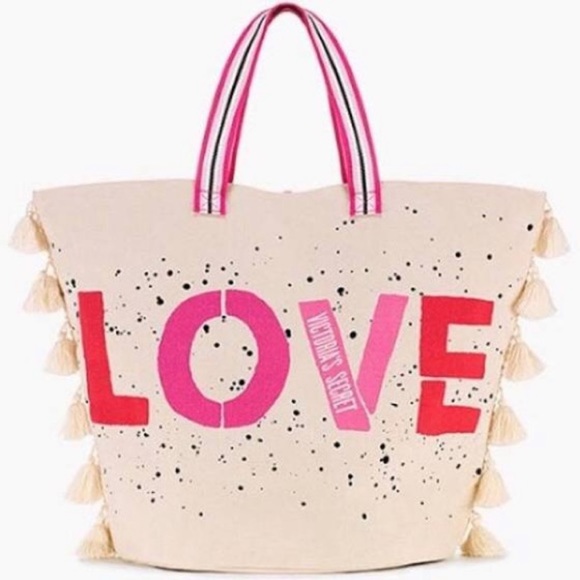 Victoria's Secret Handbags - Victoria’s Secret Canvas tote Bag Tassel Oversized Shopper